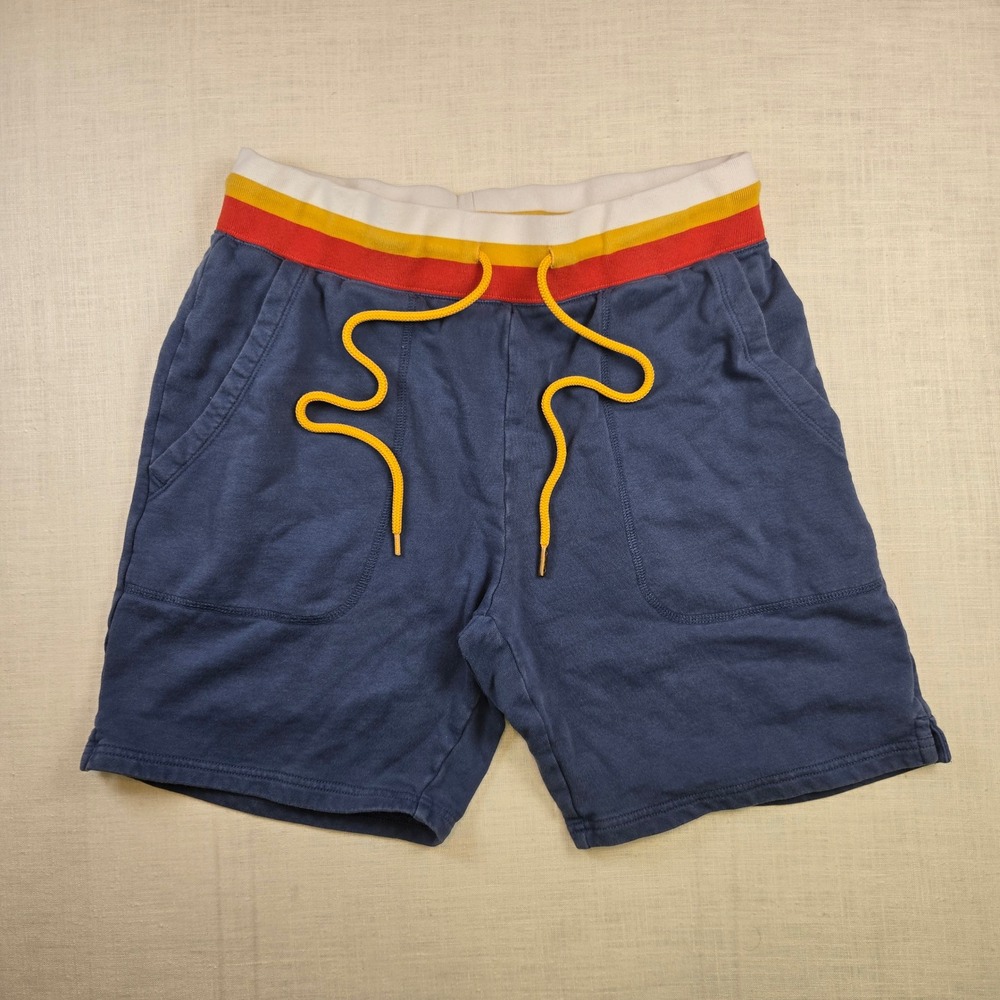 Psycho Bunny Sweat Shorts Small Mens Blue Striped Waistband Logo Drawstring GUC